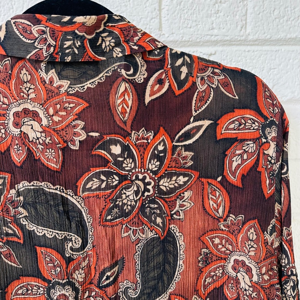 Vintage Y2K Amanda Smith Pure Silk Paisley Floral Sheer Button Up M - Picture 8 of 8